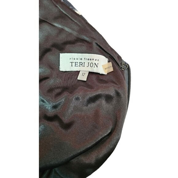 Teri Jon rickie freeman black & gray beaded straps empire midi satin dress size - Picture 6 of 9